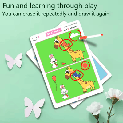 nylyCas™ Find the Difference Cards: Reusable Concentration Training Game for Toddlers & Kids (3 Levels)
