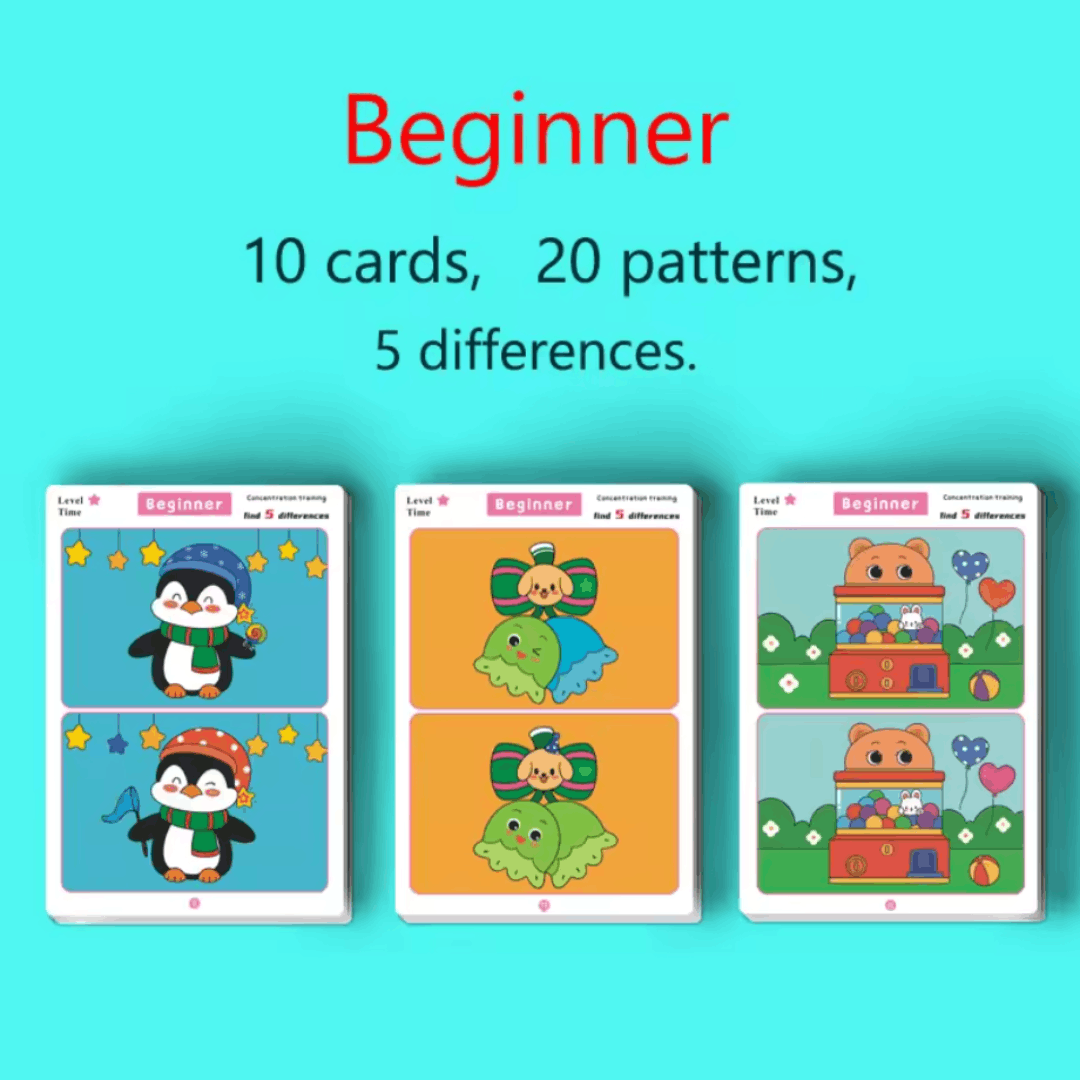 nylyCas™ Find the Difference Cards: Reusable Concentration Training Game for Toddlers & Kids (3 Levels)