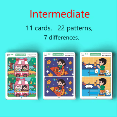 nylyCas™ Find the Difference Cards: Reusable Concentration Training Game for Toddlers & Kids (3 Levels)