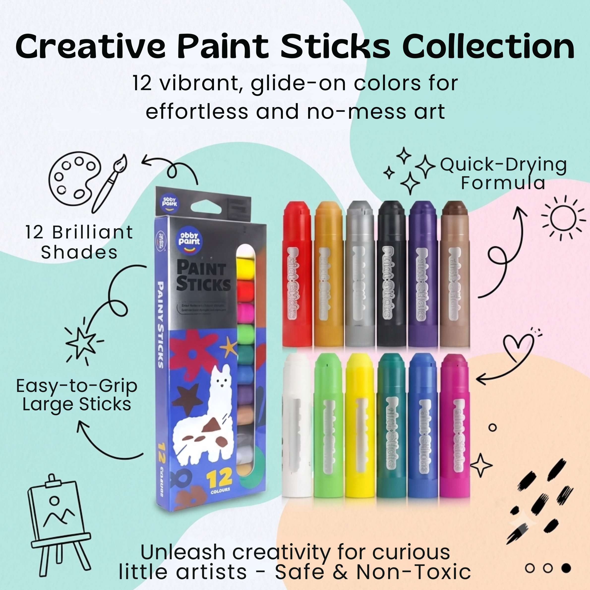 nylyCas™ RainbowGlide Washable Paint Sticks