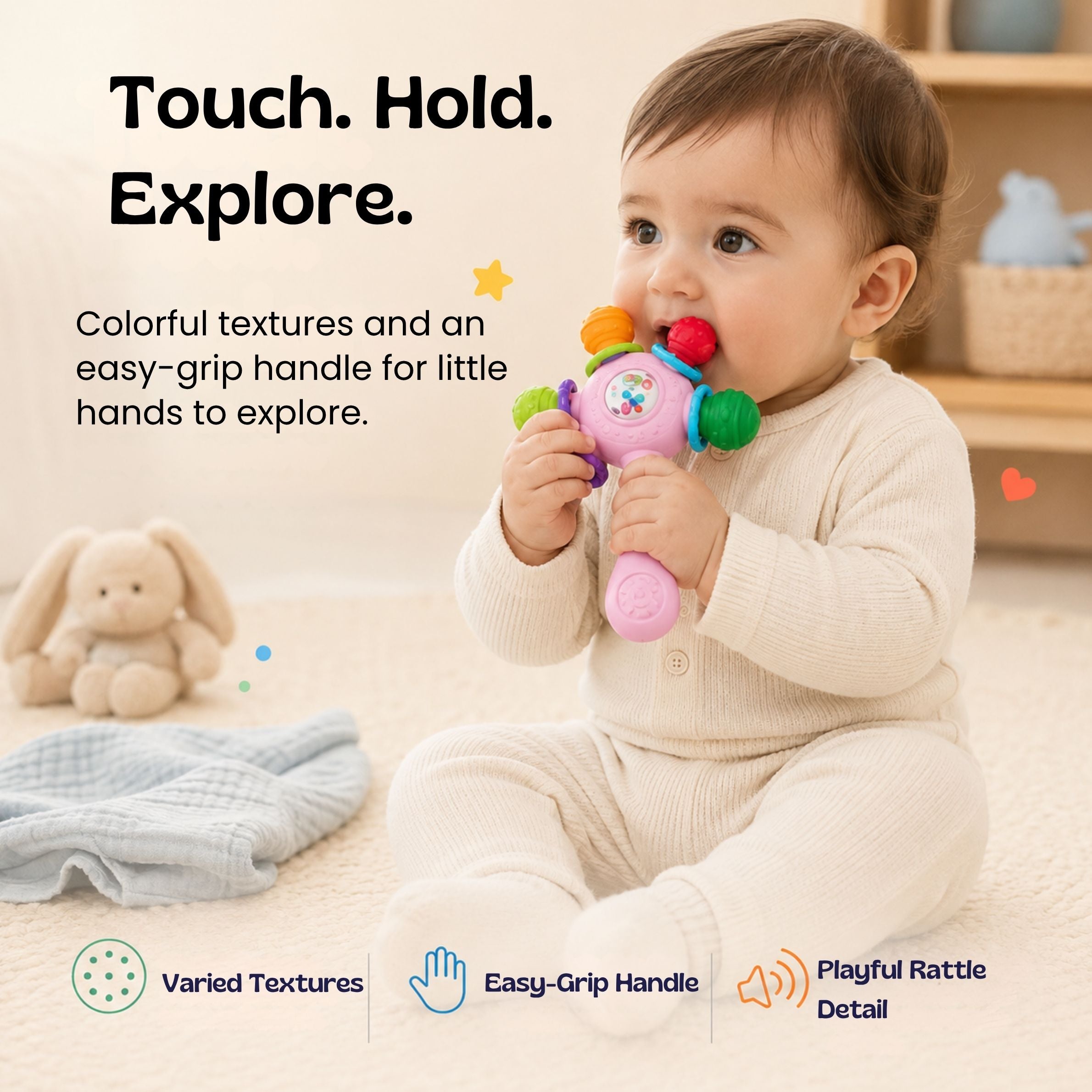 nylyCas™ RainbowGrip Baby Teether Rattle