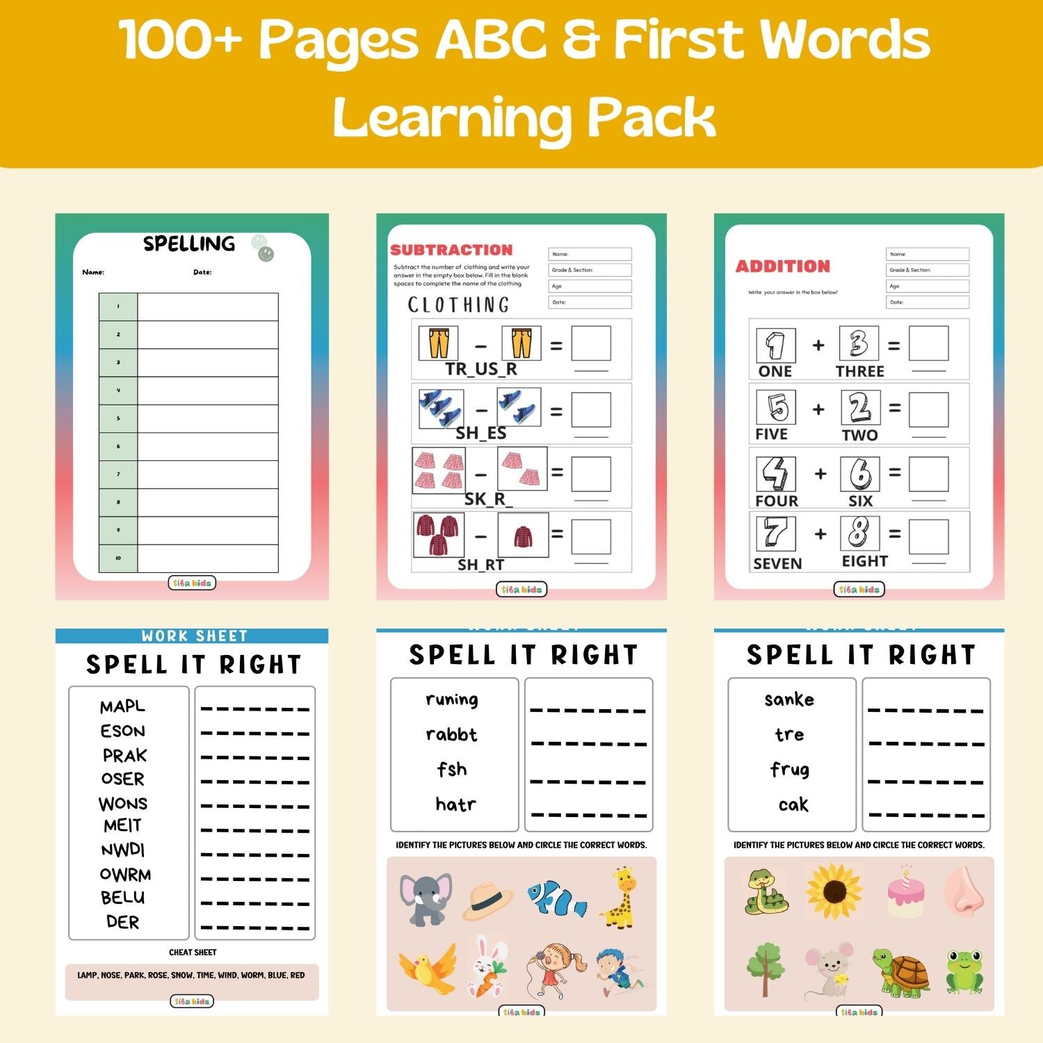 100+ Pages ABC & First Words Learning Pack