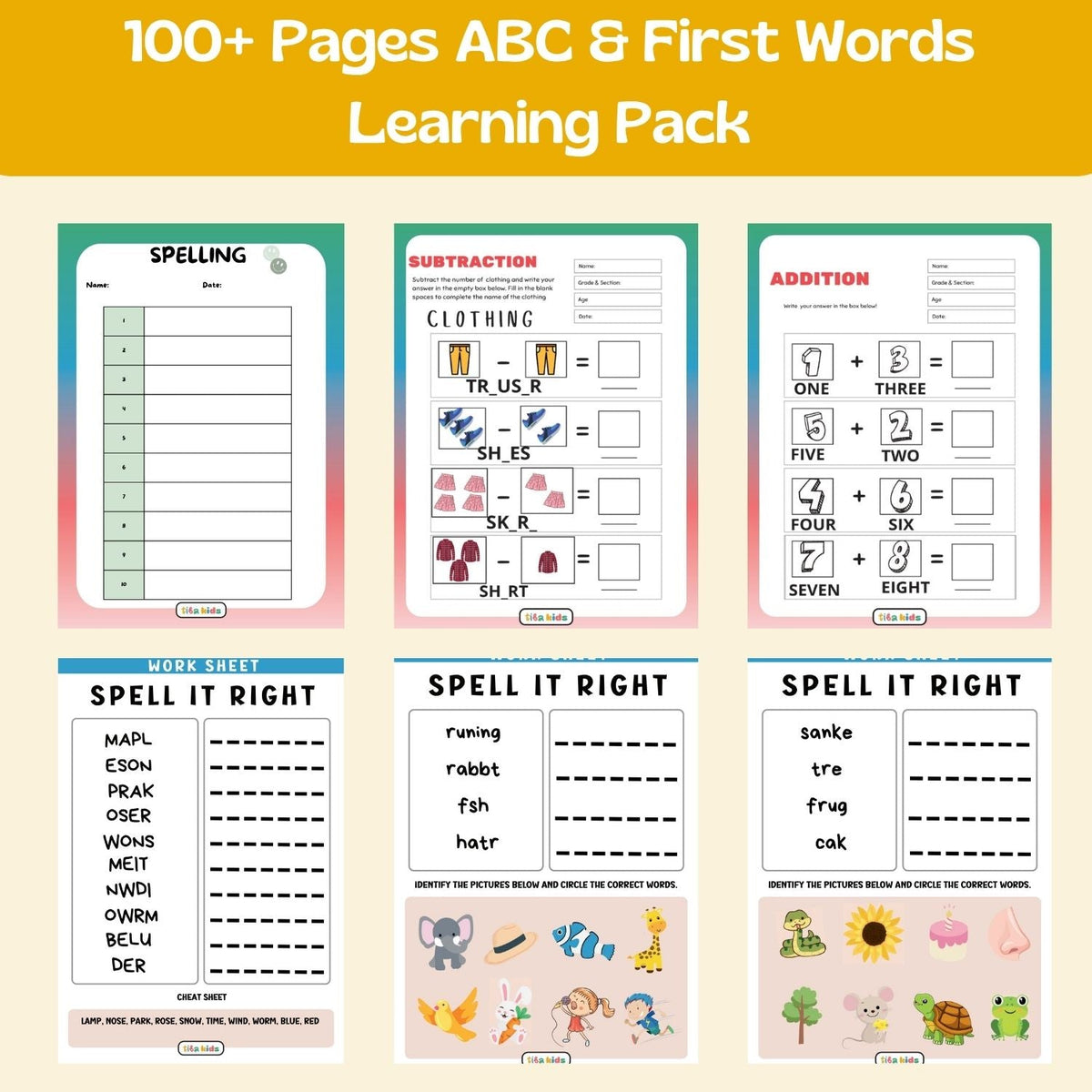 100+ Pages ABC & First Words Learning Pack