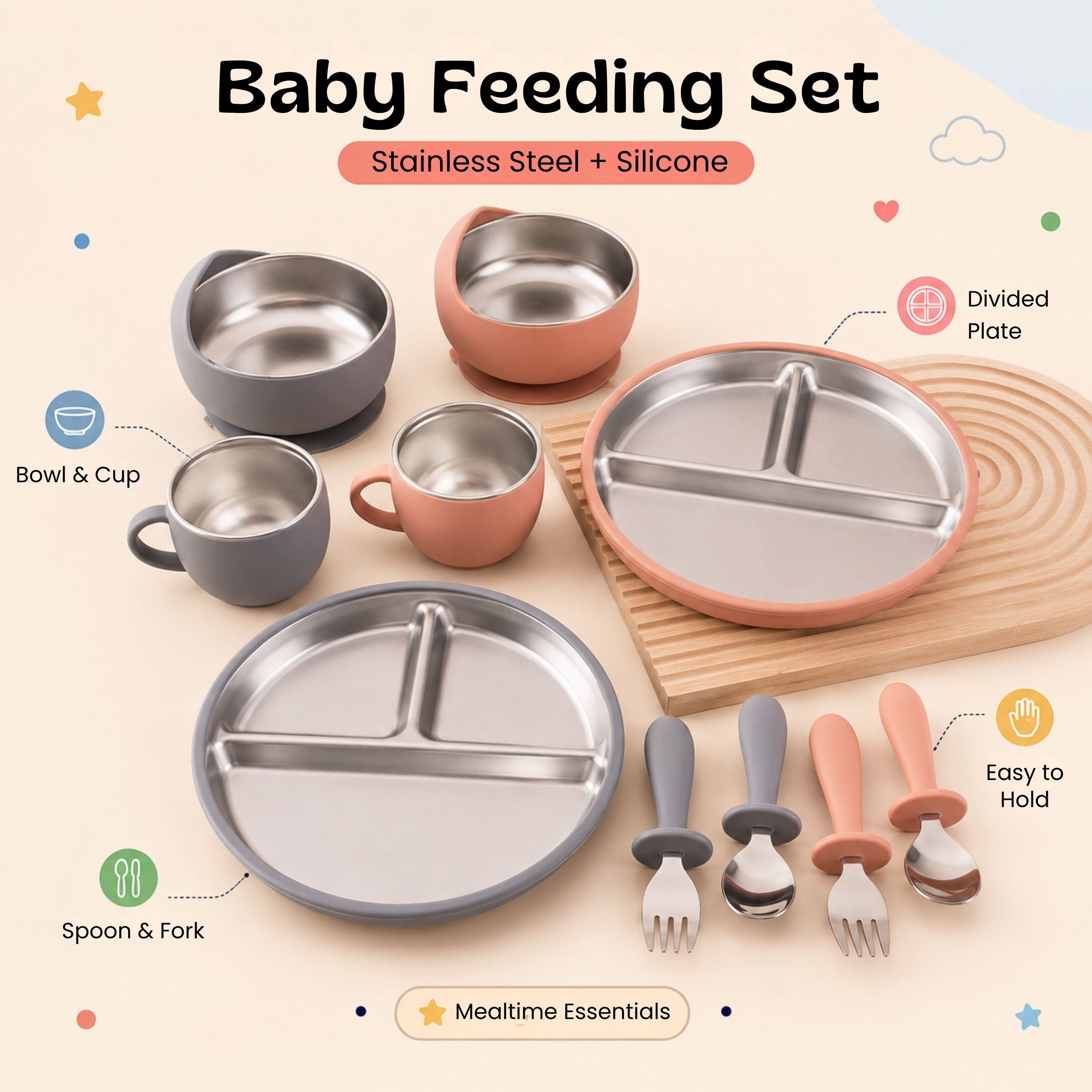 nylyCas™ LittleDine Stainless Steel Baby Feeding Set