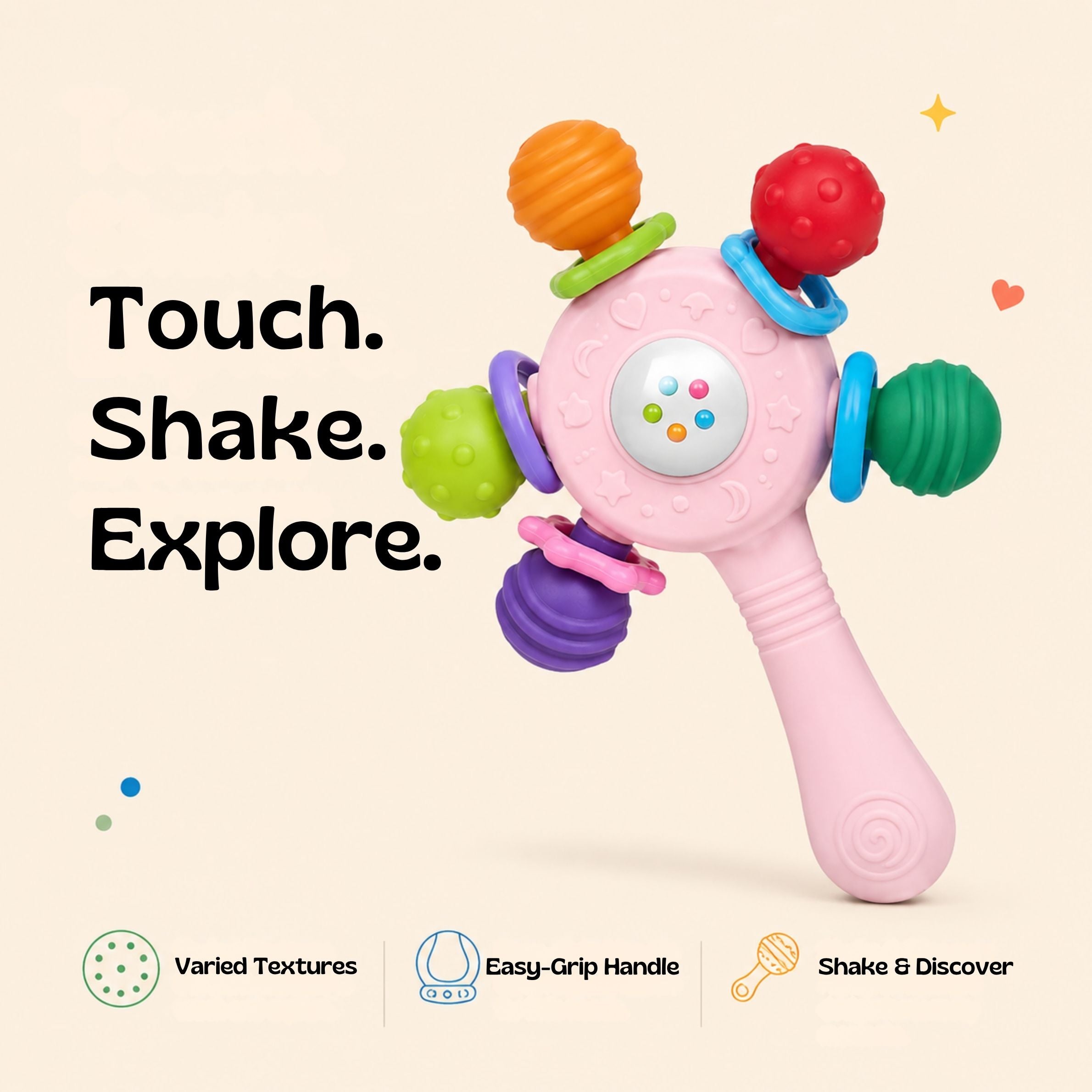nylyCas™ RainbowGrip Baby Teether Rattle