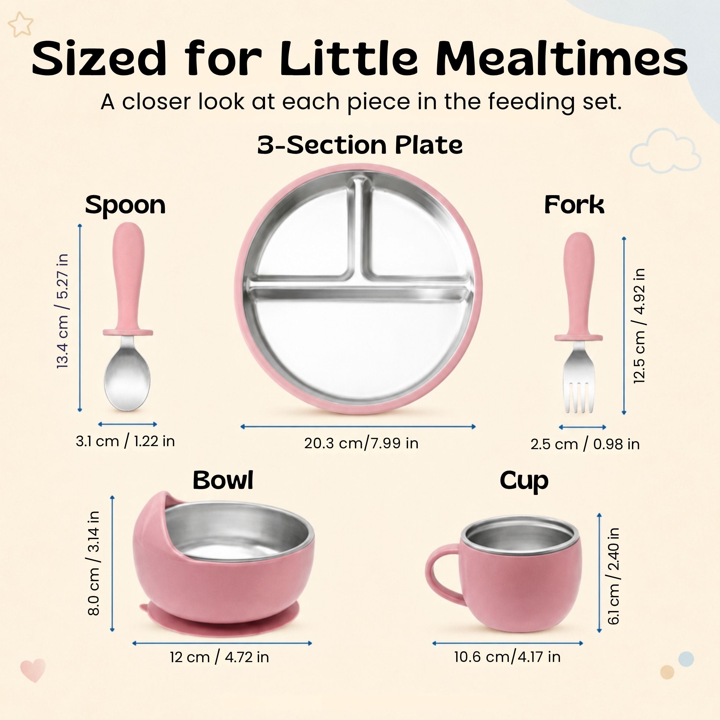 nylyCas™ LittleDine Stainless Steel Baby Feeding Set