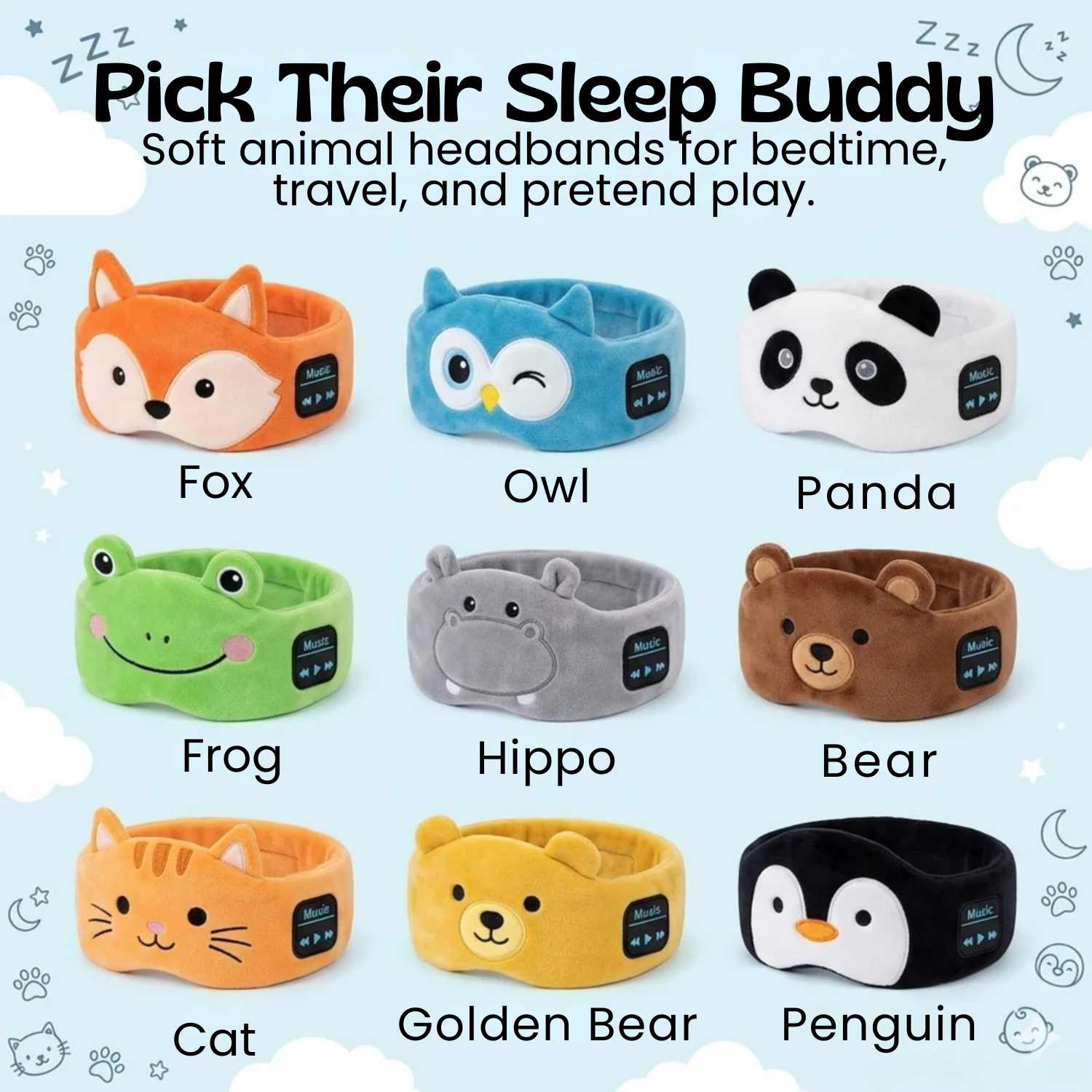 nylyCas™ CozyCritter Bluetooth Sleep Headband
