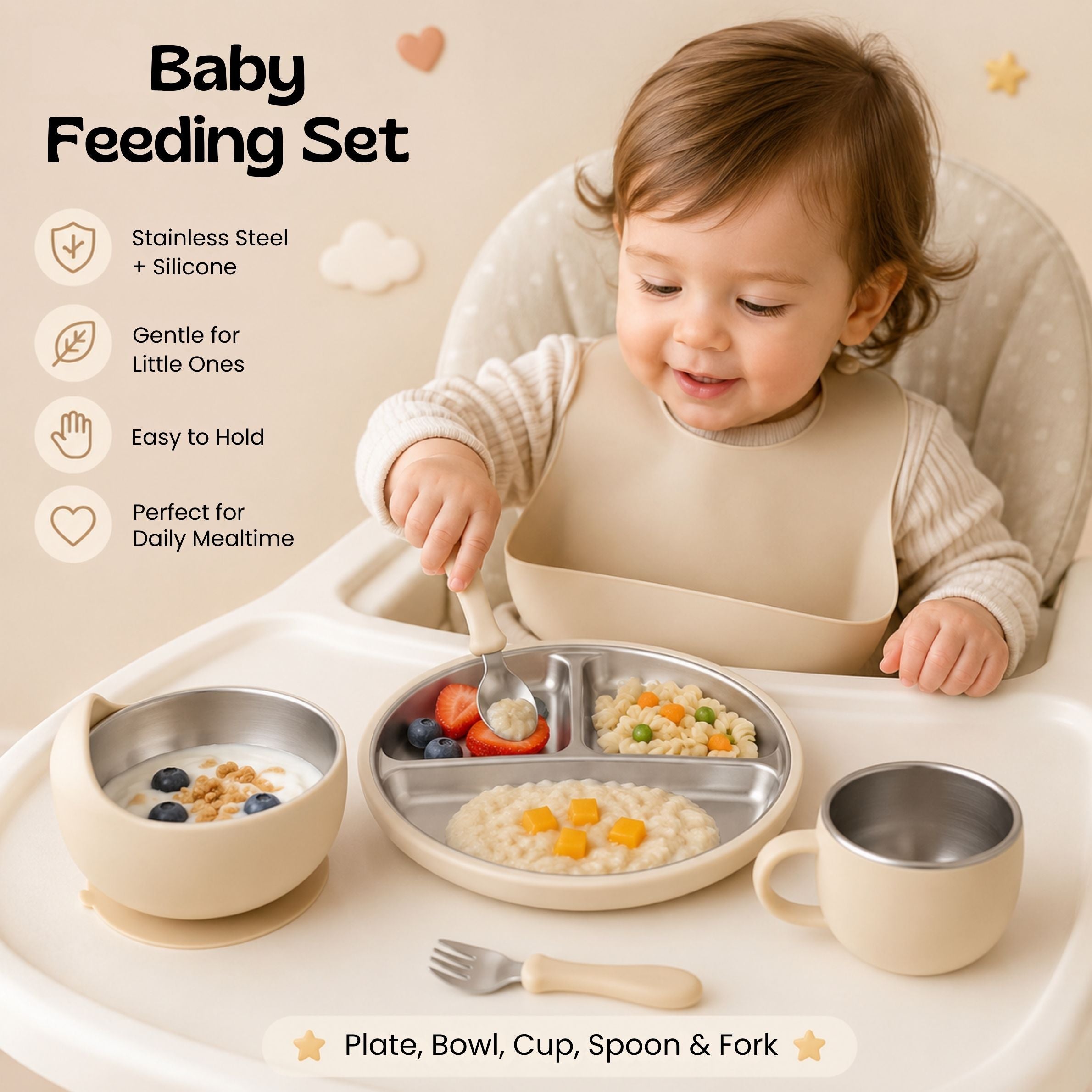 nylyCas™ LittleDine Stainless Steel Baby Feeding Set