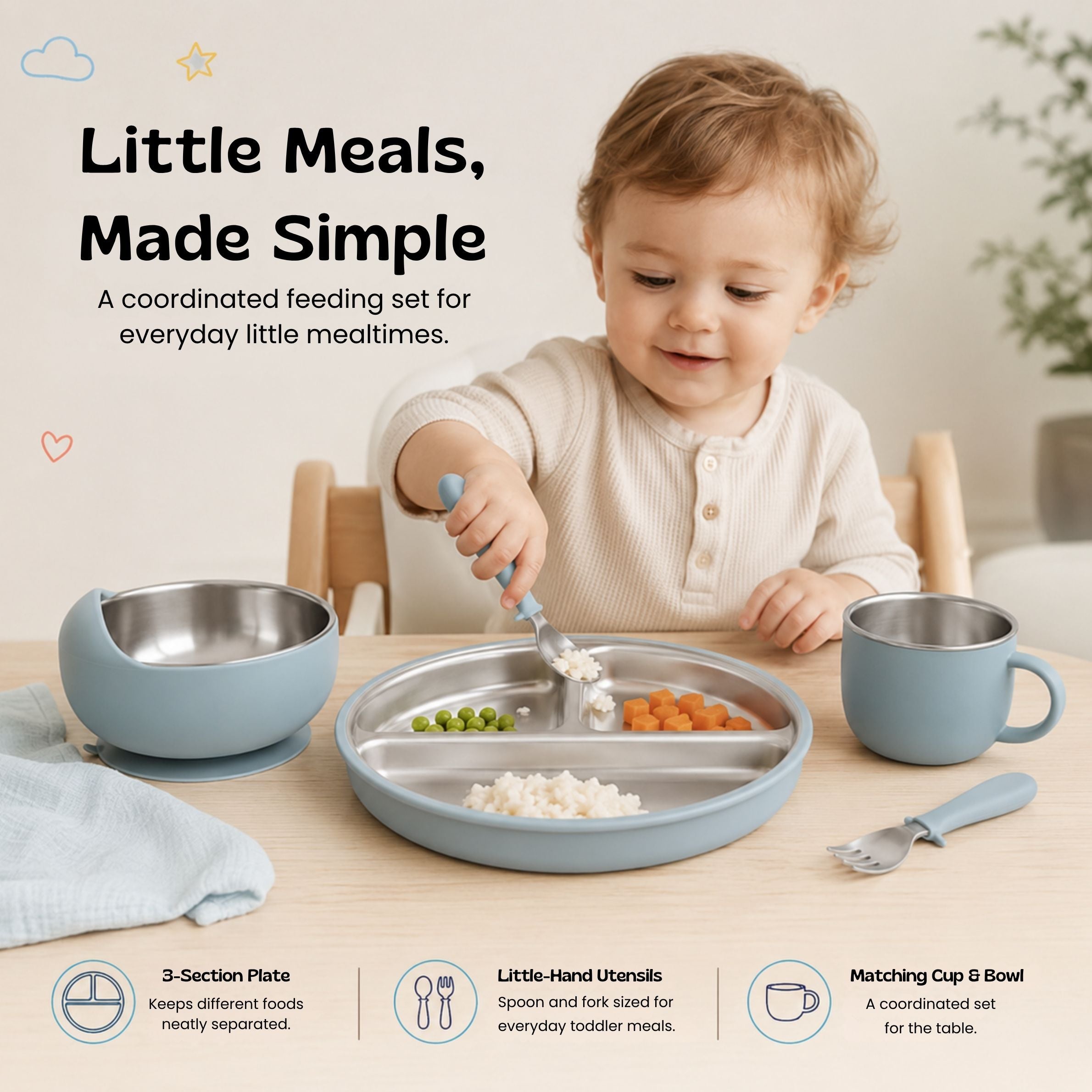 nylyCas™ LittleDine Stainless Steel Baby Feeding Set