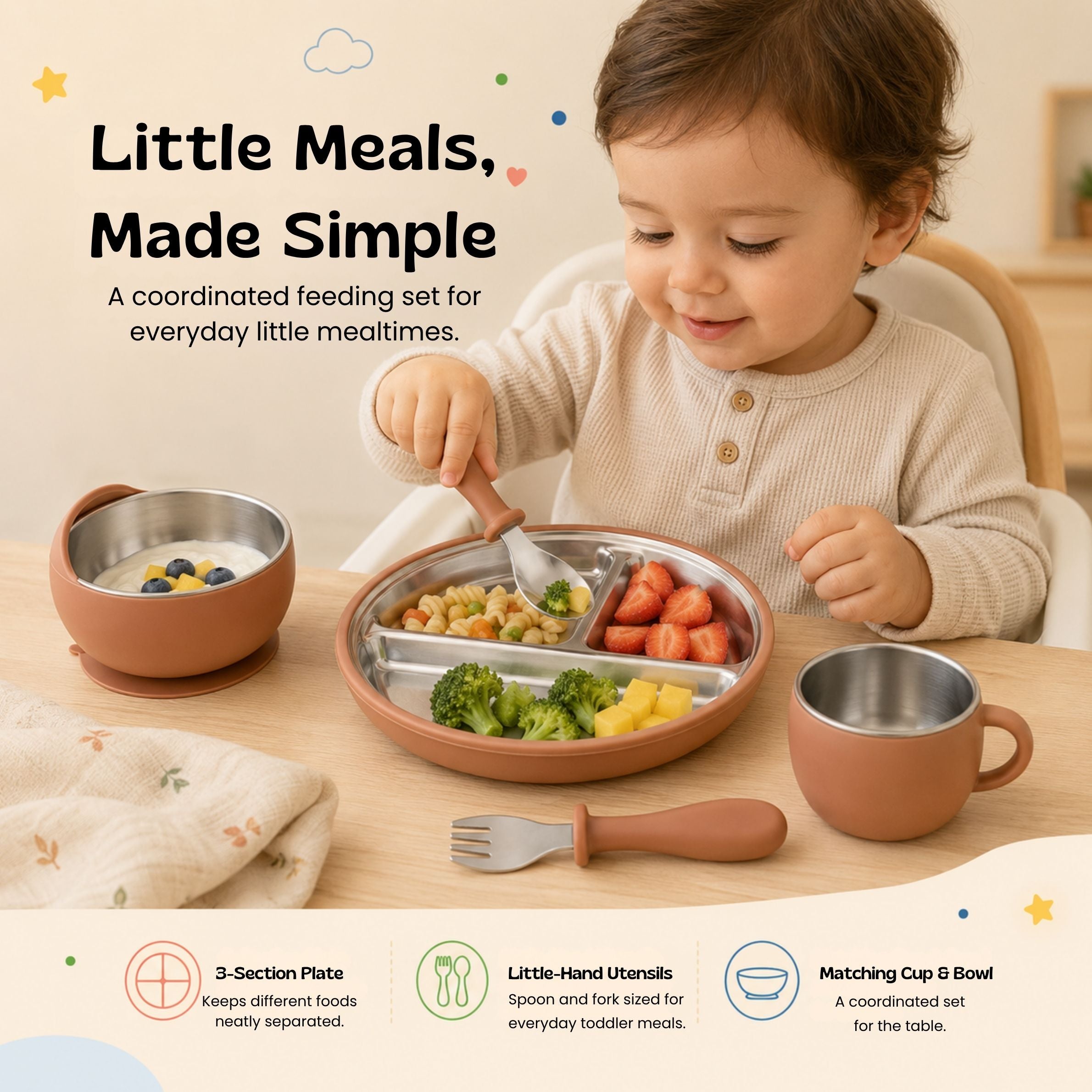 nylyCas™ LittleDine Stainless Steel Baby Feeding Set