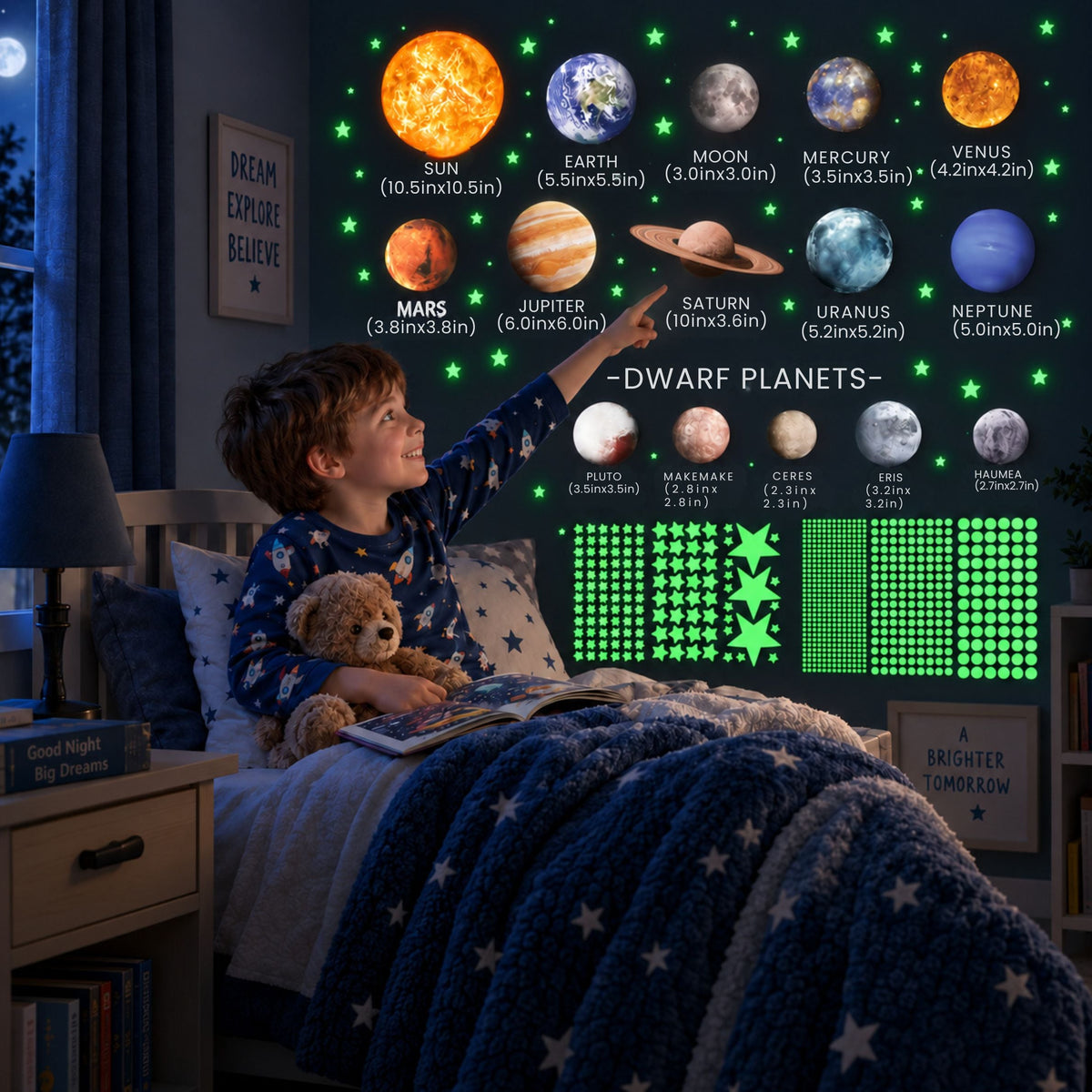nylyCas™ Glow-in-the-Dark Space Sticker Set