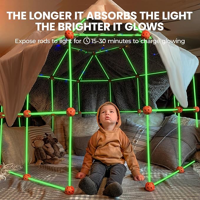 nylyCas® Glow in The Dark Kids Fort With 130 pcs