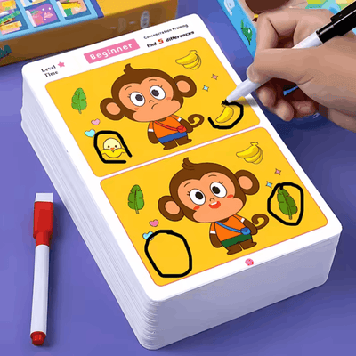 nylyCas™ Find the Difference Cards: Reusable Concentration Training Game for Toddlers & Kids (3 Levels)