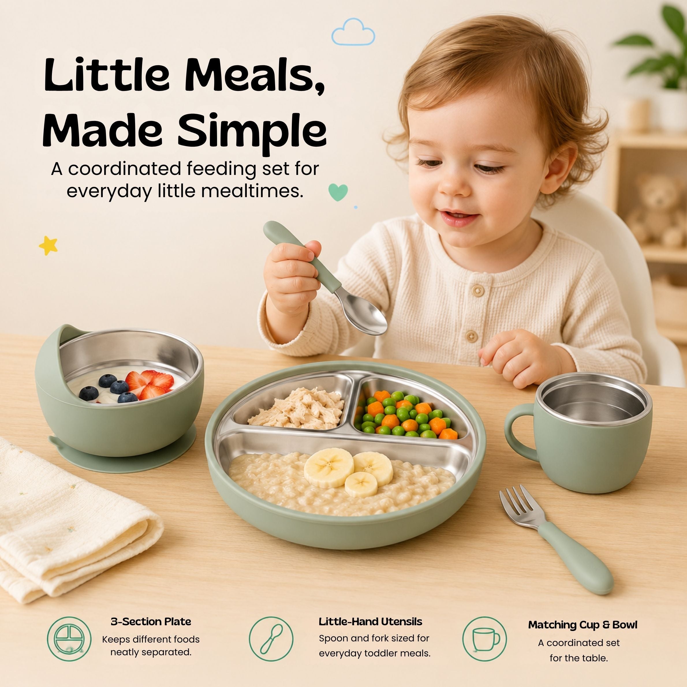 nylyCas™ LittleDine Stainless Steel Baby Feeding Set