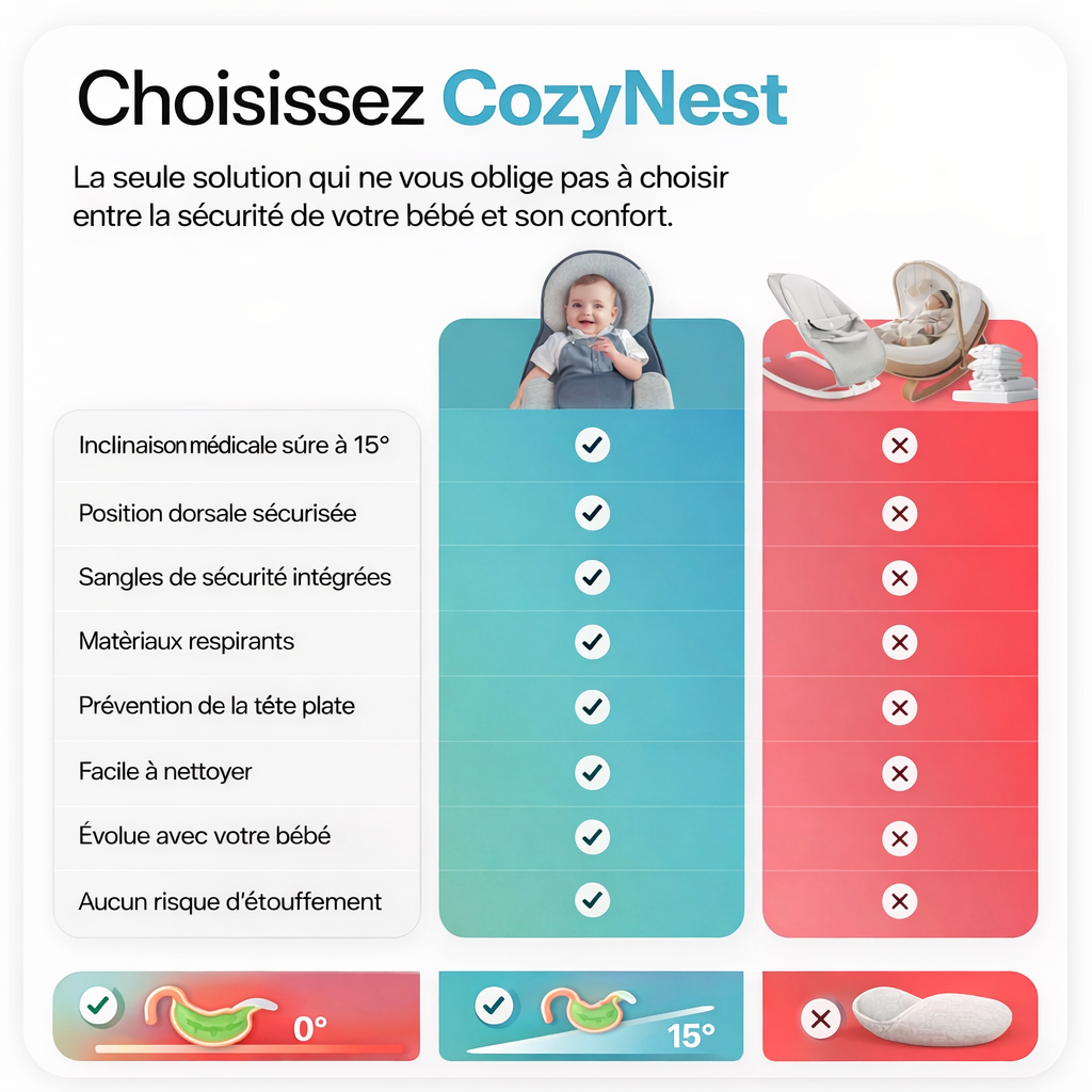nylyNest™ — Coussin Anti-Reflux Bébé 15° (Reflux & Coliques)
